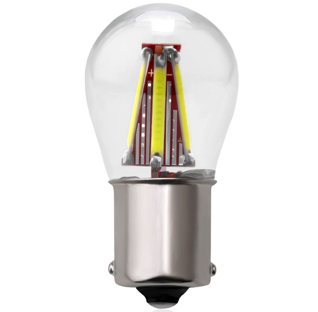LED autožárovka BA15S 4 x COB filament P21W bílá + stabilizátor