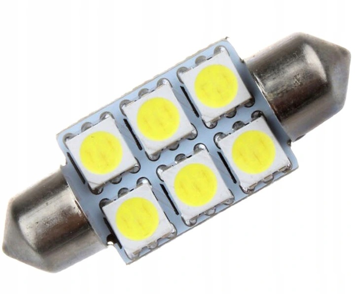 LED autožárovka 39 mm 6 smd 5050 C5W C10W C15W SV8,5 bílá