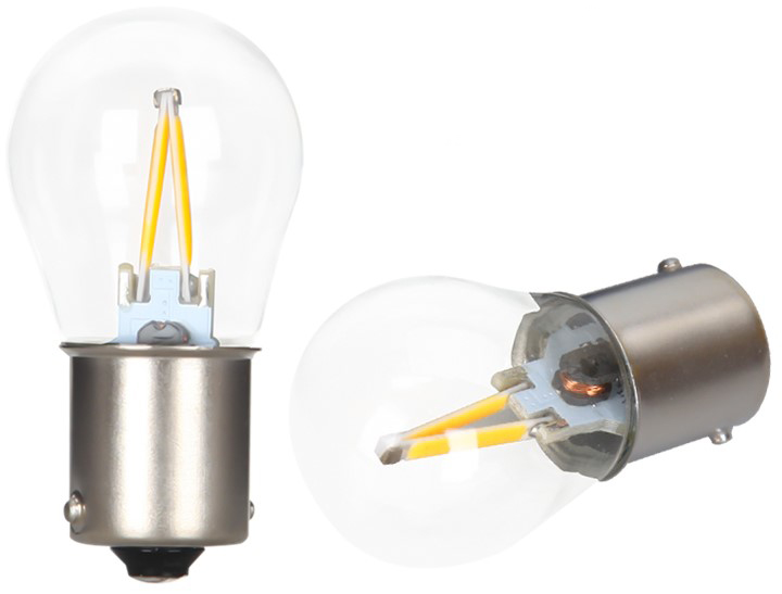 LED autožárovka BA15S 2 x COB filament P21W bílá + stabilizátor