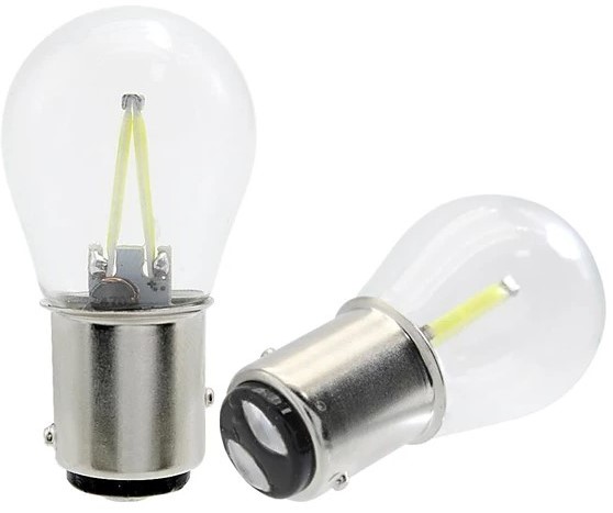 LED autožárovka BAY15D 2 x COB filament P21/W5 bílá + stabilizátor