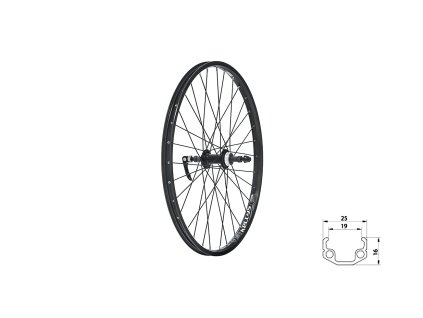 Zapletené kolo zadní KLS WASPER FREEWHEEL V-brake R, 24", black (Varianta Zapletené kolo zadní KLS WASPER FREEWHEEL V-brake R, 24", black)