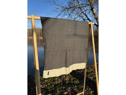 Deka z vlny kozy kašmírské béžovo - černá