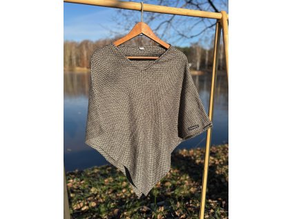 Pončo z vlny kozy kašmírské černo - béžové