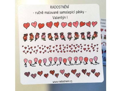 Ručně malované samolepicí pásky - Valentýn  Barevný tisk, samolepicí papír matný