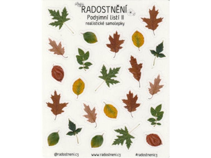 Realistické samolepky - Podzimní listí II  Barevný potisk, lesklá transparentní fólie