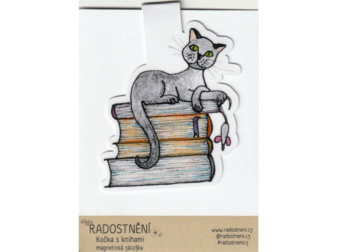 Magnetická záložka - Kočka s knihami