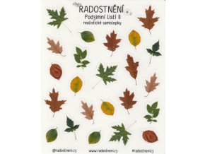 Realistické samolepky - Podzimní listí II  Barevný potisk, lesklá transparentní fólie