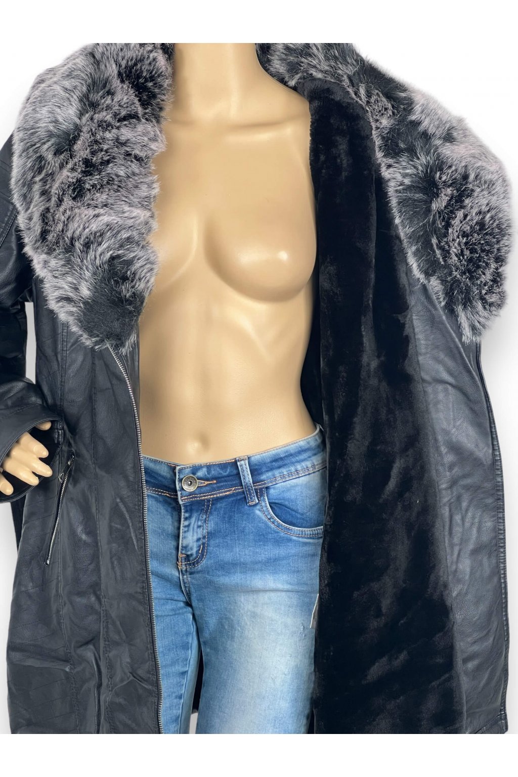 Dámská kožená zimní bunda černé barvy - Radost oblékat