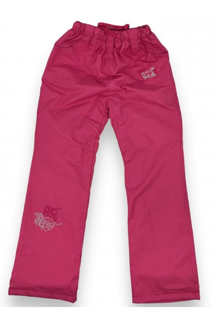 Dívčí zateplené kalhoty na gumu růžové barvy /03