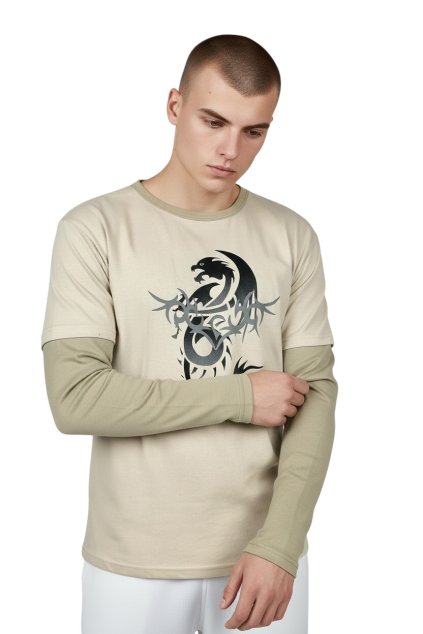 Pánské béžové tričko s dlouhým rukávem