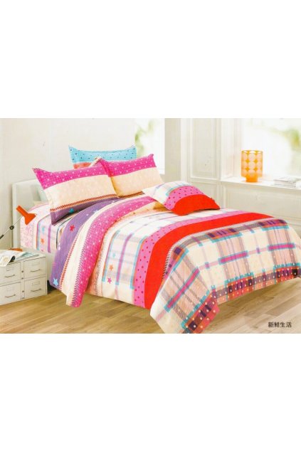 4-dílné bavlněné růžové povlečení 02