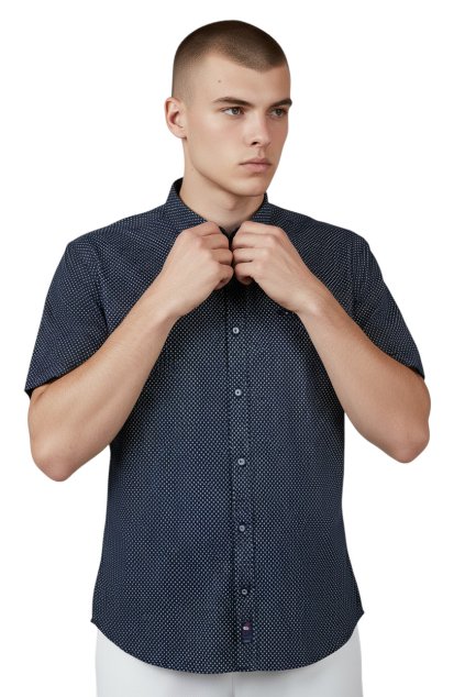 Pánská modrá společenská košile s krátkým rukávem 03