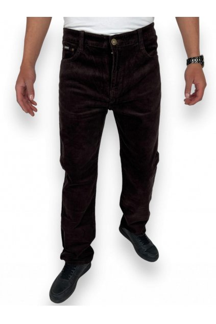 Pánské NADMĚRNÉ manšestrové kalhoty hnědé barvy