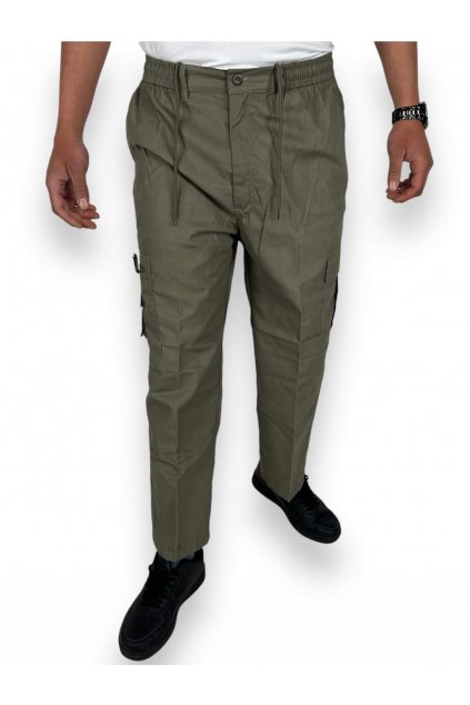 Pánské zateplené kalhoty zelené barvy  01