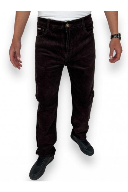 Pánské manšestrové kalhoty hnědé barvy  01