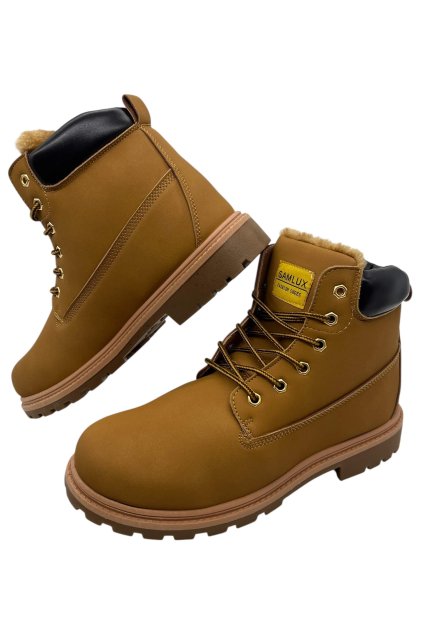 Pánské béžové zateplené vyšší pracovní boty na šněrování