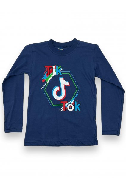 Chlapčenské modré tričko s dlhým rukávom TIKTOK 01