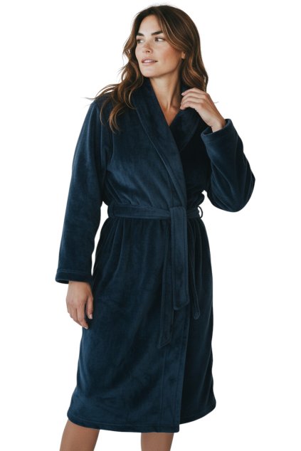 Dámský tmavomodrý mikroplyšový župan