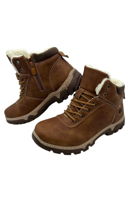 Dámske hnedé zimné topánky na šnurovanie