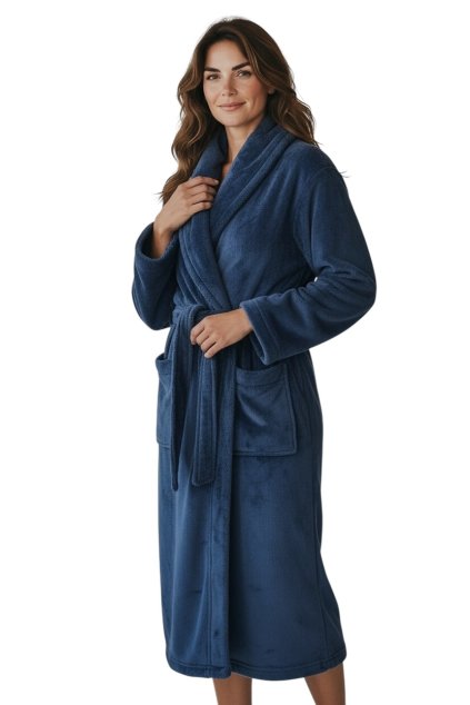 Dámsky tmavomodrý mikroplyšový župan 01