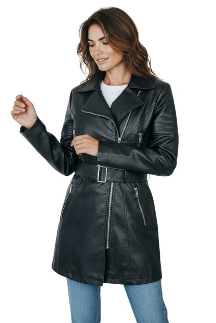 Dámska čierna koženková bunda