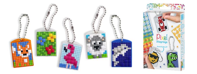 Hotové pixelové klíčenky a sada Pixelhobby