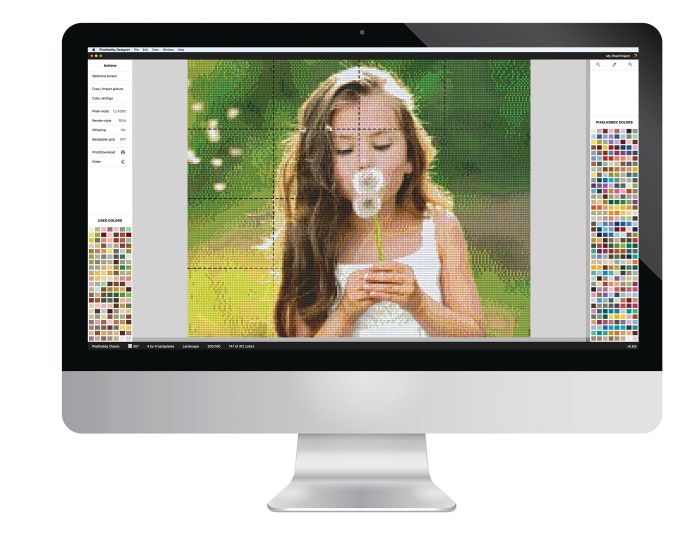 Pixelhobby Designer převádí fotografii dívky na barevnou pixelovou předlohu