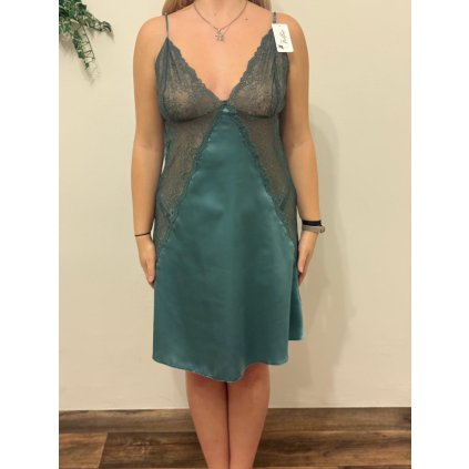 Follia Mandy satén, košilka s krajkou, zelená