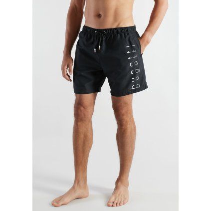 Bugatti pánské plavky  52001 – delší střih, 100% polyester, popelín, černá