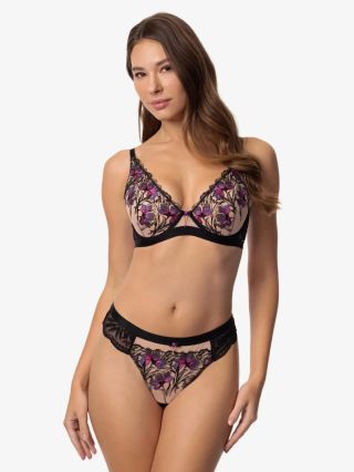 ✨ GLORIOUS od Marc André Krajková podprsenka s kosticemi, výrazná květinová výšivka a pružná černá krajka na tmavém...