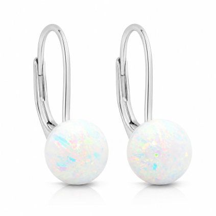 Stříbrné náušnice White Opal Spheres 8 mm