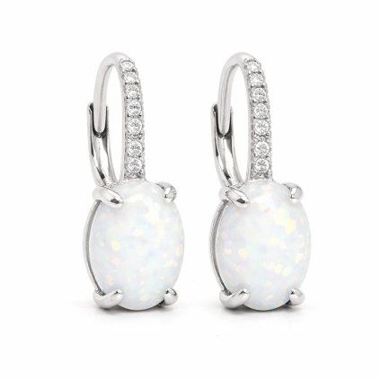 Stříbrné náušnice White Opal Moonlit