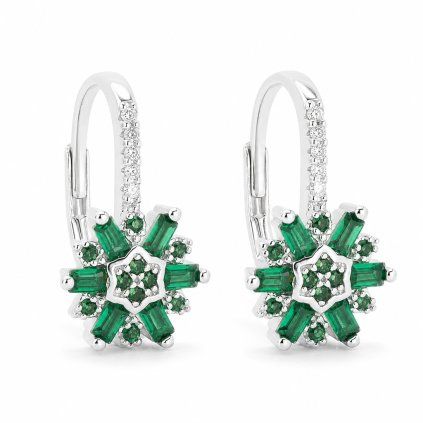 Stříbrné náušnice Emerald Snowflake