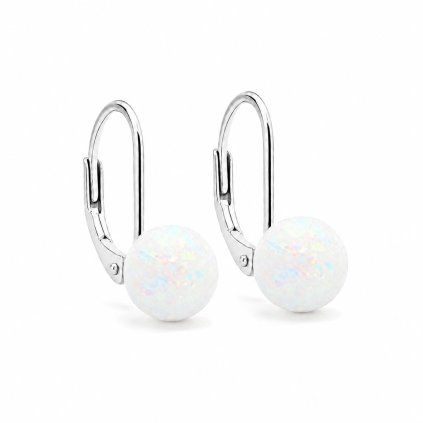 Stříbrné náušnice White Opal Spheres 7 mm