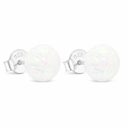 Stříbrné náušnice s bílým opálem 8 mm