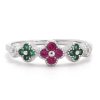 Stříbrný prsten Floral Charm s rubíny a smaragdy