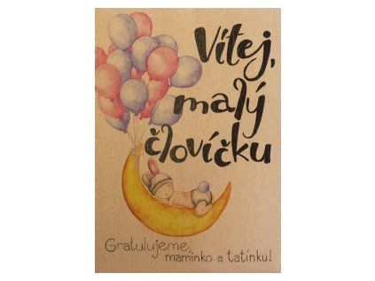 Přání BeBechy A6, kraft - Vítej malý človíčku