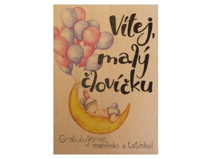 Přání BeBechy A6, kraft - Vítej malý človíčku