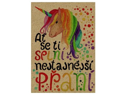 Přání BeBechy A6, kraft - Jednorožec