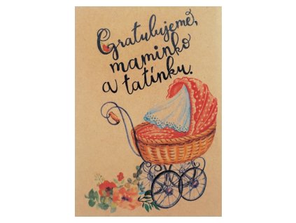 Přání BeBechy A5, kraft - Kočárek
