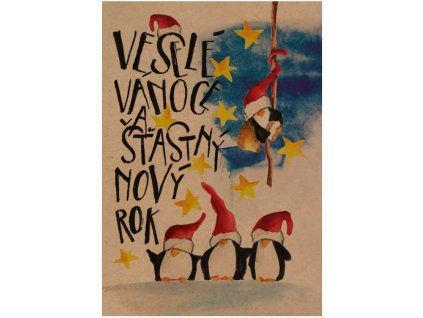 Přání BeBechy A6, kraft - Tučňáčí Vánoce