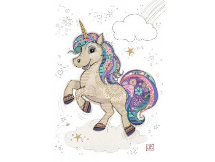 Přání Bug Art A6, patchwork - Unicorn