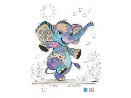 Přání Bug Art A6, patchwork - Veselý slon