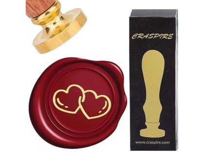 Pečetidlo s dřevěnou rukojetí DVĚ SRDCE, 2,5 cm