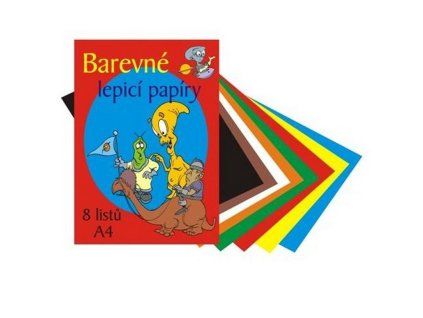 Papír školní, barevný, samolepící, A4, 8 barev