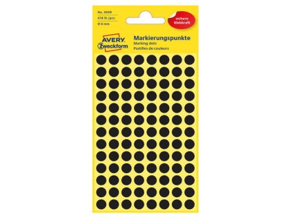 Samolepicí štítky Zweckform, 3009, černá kolečka 8 mm