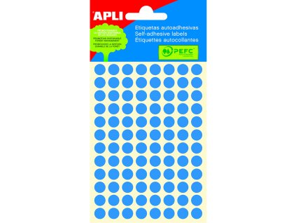 Samolepicí štítky Apli, 8mm, kolečka modrá, 288 ks