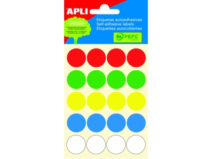 Samolepicí štítky Apli, barevná kolečka, 19 mm, 100 ks