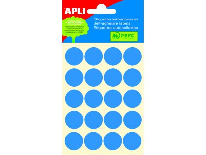 Samolepicí štítky Apli, modrá kolečka, 19 mm, 100 ks