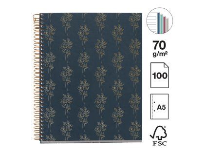 Blok A5 Miquelrius British Bloom, spirála, 100 listů, linka